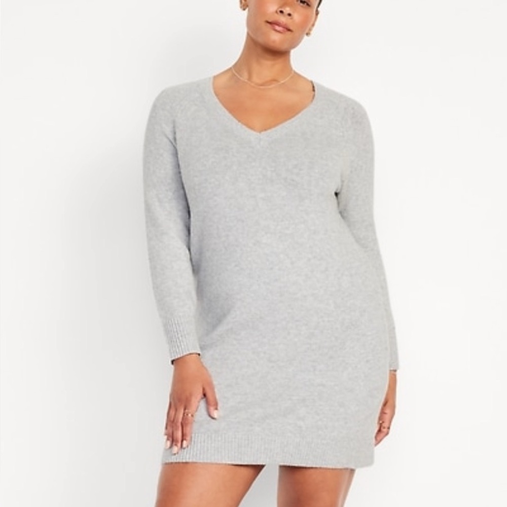 Old Navy Gray Ribbed V-Neck Long Sleeve Sweater Dress - 2X